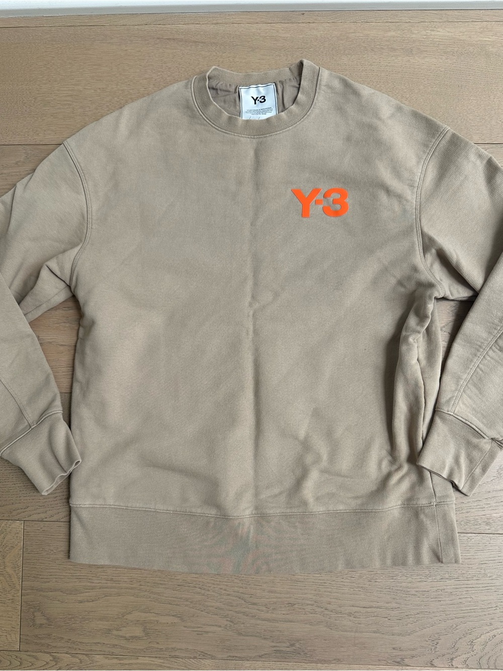 Y-3 Crewneck Sweatshirt in Beige with Orange Logo